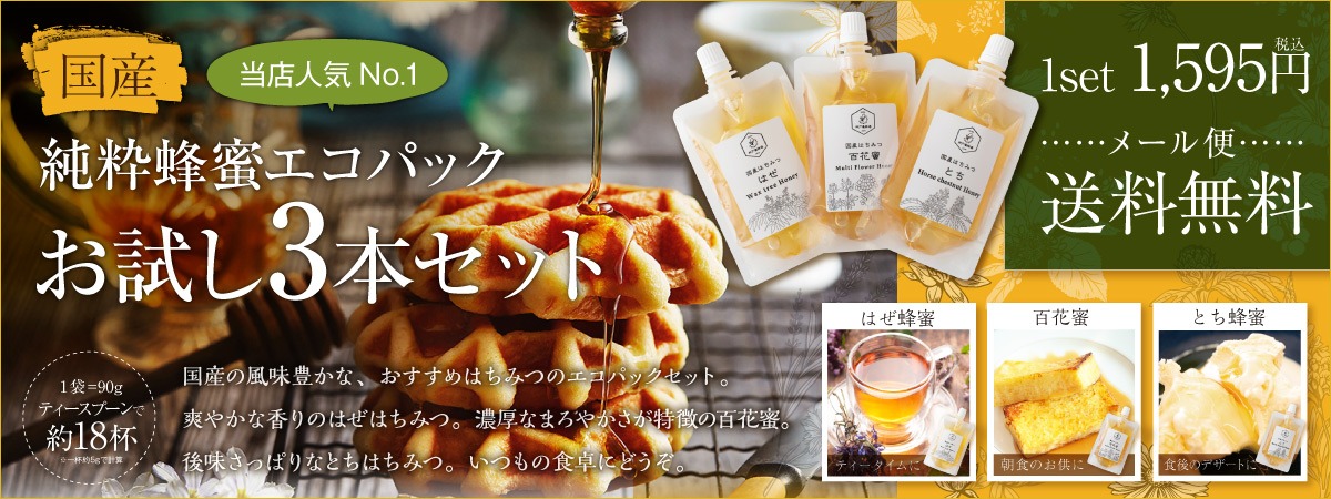 【送料無料】国産純粋蜂蜜エコパック3本セット